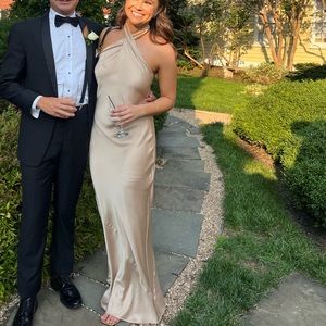showmeyourmumu jasmine halter dress in champagne luxe satin